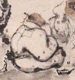 【已售】郭廷 四尺斗方《论道图》 当代独具特色的水墨人物名家（询价）