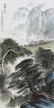【已售】湖南省著名山水老画家唐圣熙 四尺《江南水乡》