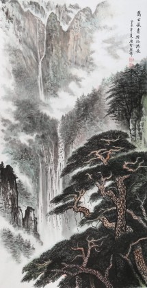 【已售】湖南省著名山水老画家唐圣熙 四尺《万古长青 源远流长》