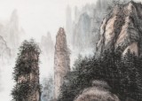湖南省著名山水老画家唐圣熙 四尺《奇峰秀水云雾间》