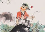 【已售】当代乡土童趣绘画名家尹和平 四尺斗方《一路情歌》
