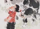 【已售】当代乡土童趣绘画名家尹和平 四尺斗方《夏韵》