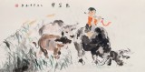 当代乡土童趣绘画名家尹和平 四尺《牧笛声》