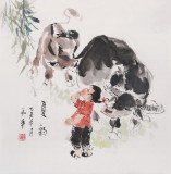【已售】当代乡土童趣绘画名家尹和平 四尺斗方《夏韵》