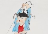 【已售】当代乡土童趣绘画名家尹和平 四尺《牧童小趣》