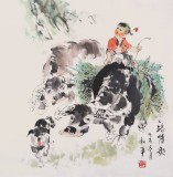 【已售】当代乡土童趣绘画名家尹和平 四尺斗方《一路情歌》