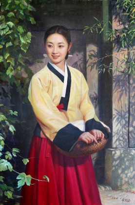 【已售】朝鲜名家油画 许福南《阿里郎的姑娘》
