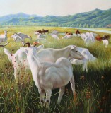 【已售】朝鲜名家油画 张海星《青青牧场》