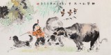 【已售】当代乡土童趣绘画名家尹和平 四尺《快乐的小牧童》