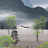 【已售】当代彩墨山水创始人张泉踪四尺《青山生瑞气 春水映祥云》