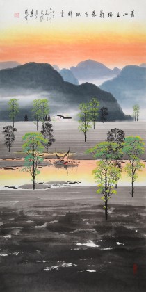 【已售】当代彩墨山水创始人张泉踪四尺《青山生瑞气 春水映祥云》