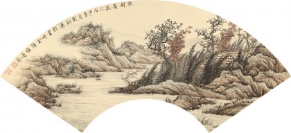 【已售】贵州七星关美协主席吴显刚 扇面《渔村图》