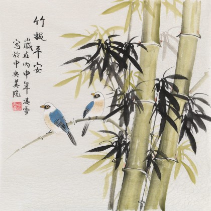 【已售】北京美协凌雪三尺斗方《竹报平安》