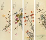 【已售】北京美协凌雪四条屏花鸟画《春花秋月》