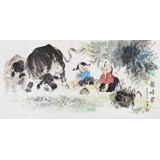 当代乡土童趣绘画名家尹和平 四尺《戏蟾图》