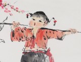 【已售】当代乡土童趣绘画名家尹和平 四尺《杏花》