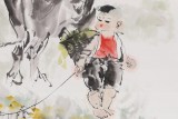 【已售】当代乡土童趣绘画名家尹和平 四尺斗方《童年欢乐》