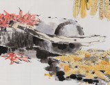 当代乡土童趣绘画名家尹和平 四尺《秋趣》