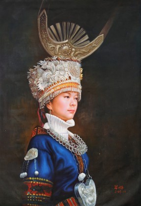 著名青年油画家朱艺林 布面油画 《苗族少女》