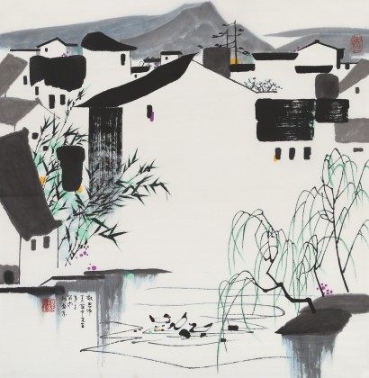 【已售】辽宁工美教授苗雨 四尺斗方《江南》师从吴冠中