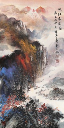 【已售】诸葛立轩 三尺《峡江金秋图》 广西美协会员