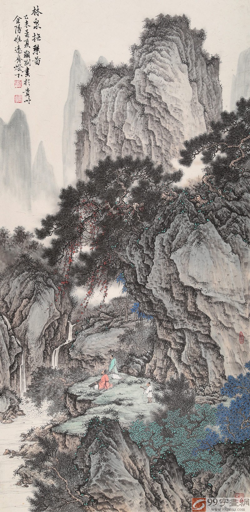 【已售】贵州七星关美协主席吴显刚 四尺《林泉抚琴图》