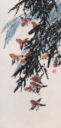 【已售】已故山野派绘画大家邹友蒸《雪中情》 1998年作