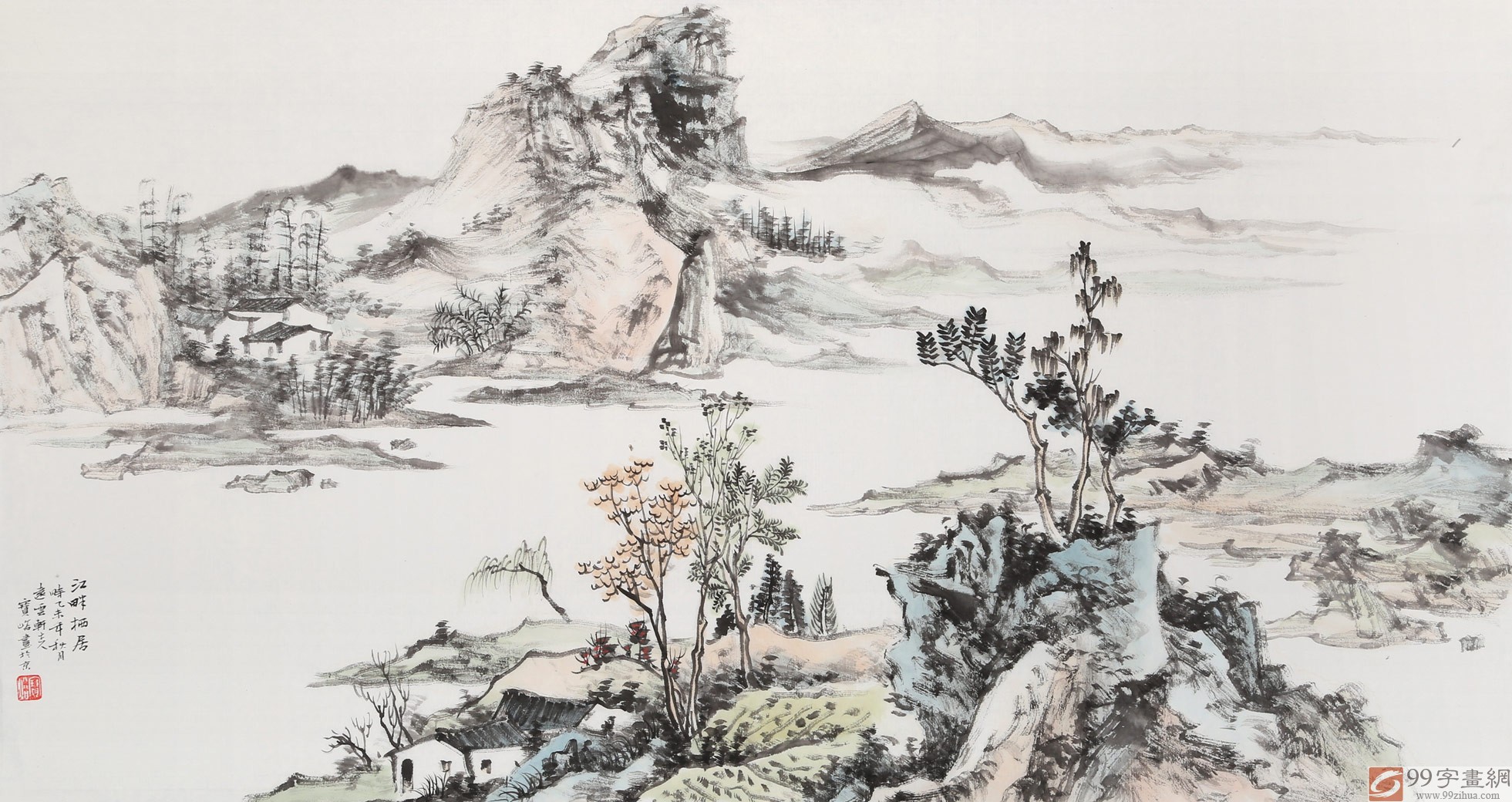 首页 传统水墨 山水画 写意山水画  品名:江畔栖居