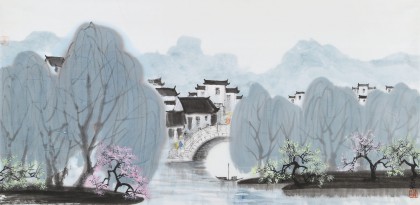 【已售】当代著名画家王寿 三尺《水乡春韵》(询价)