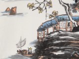 刘纪 三尺国画山水《乘风扬帆到渔家》 河南著名老画家