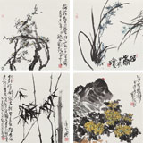 刘纪四条屏花鸟画《梅兰竹菊》