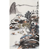 刘纪三尺国画山水《乘风扬帆到渔家》