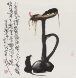【已售】刘纪 三尺斗方国画《小老鼠上灯台》 河南著名老画家