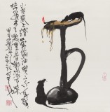 【已售】刘纪 三尺斗方国画《小老鼠上灯台》 中国画大家 真迹收藏
