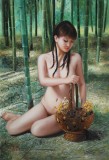 著名青年油画家朱艺林 布面油画 《林中少女》