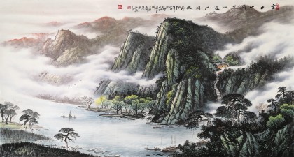 张慧仁六尺精品山水画《云出山涧里》