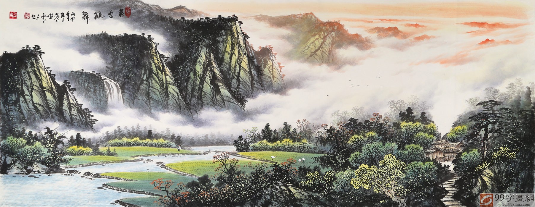 【已售】张慧仁小六尺精品山水画《春至鹤舞》