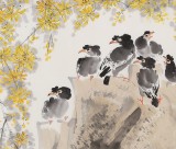 【已售】王宝钦 精品四尺花鸟《春》当代花鸟牡丹画名家（询价）