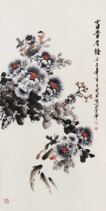 王宝钦 牡丹作品《富贵有余》当代花鸟牡丹画名家（询价）