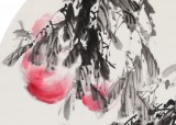 【已售】王宝钦 四尺扇形花鸟精品《多寿图》当代花鸟牡丹画名家（询价）