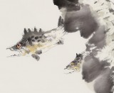 【已售】王宝钦 四尺扇形花鸟精品《鱼乐图》当代花鸟牡丹画名家（询价）