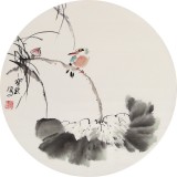 【已售】王宝钦 三尺团扇花鸟《荷香图》当代花鸟牡丹画名家（询价）