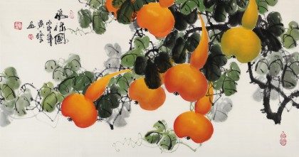 【已售】黄艺三尺招财辟邪葫芦画《福禄图》