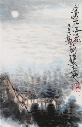 名家王永刚小尺寸手指画《月涌大江流》(询价)