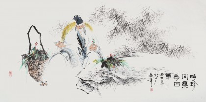 【已售】北京美协张春奇 四尺《时珍问药寻百草》（询价）