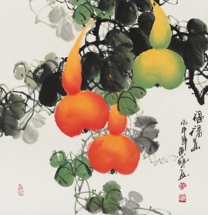 【已售】三尺斗方招财辟邪葫芦画《福禄图》