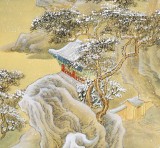 【已售】何实四条屏《春夏秋冬》吉林著名山水画家