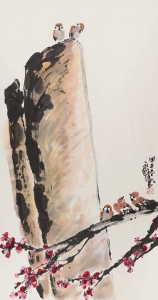 国家一级美术师王永刚 三尺手指画《梅花枝头春意闹》(询价)