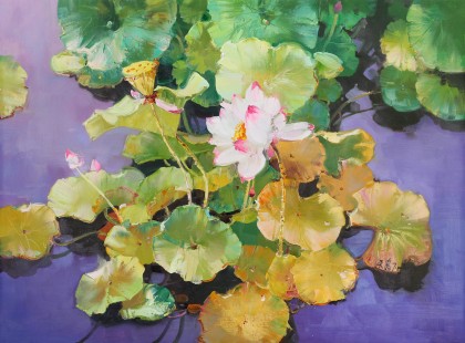 【已售】郭莹 《濯濯清莲》北京著名女油画家