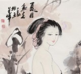 李立辰四尺斗方《夏日》河北著名仕女画家（询价）